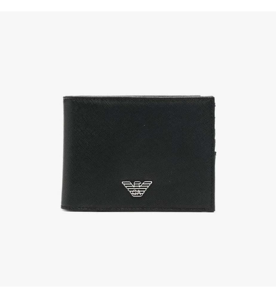 Zweifach-Brieftasche mit Logo-Plakette – Schwarz