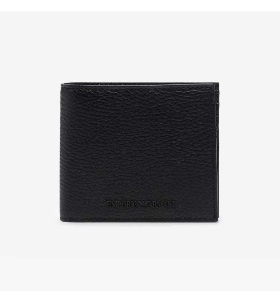 Brieftasche mit geprägtem Logo und genarbter Oberfläche – Schwarz
