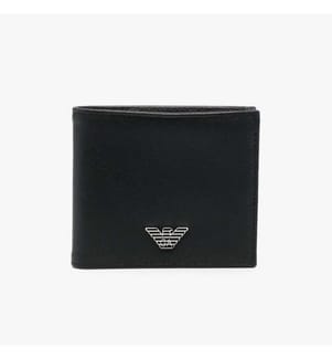 Zweifach-Brieftasche mit Logo-Plakette – Schwarz