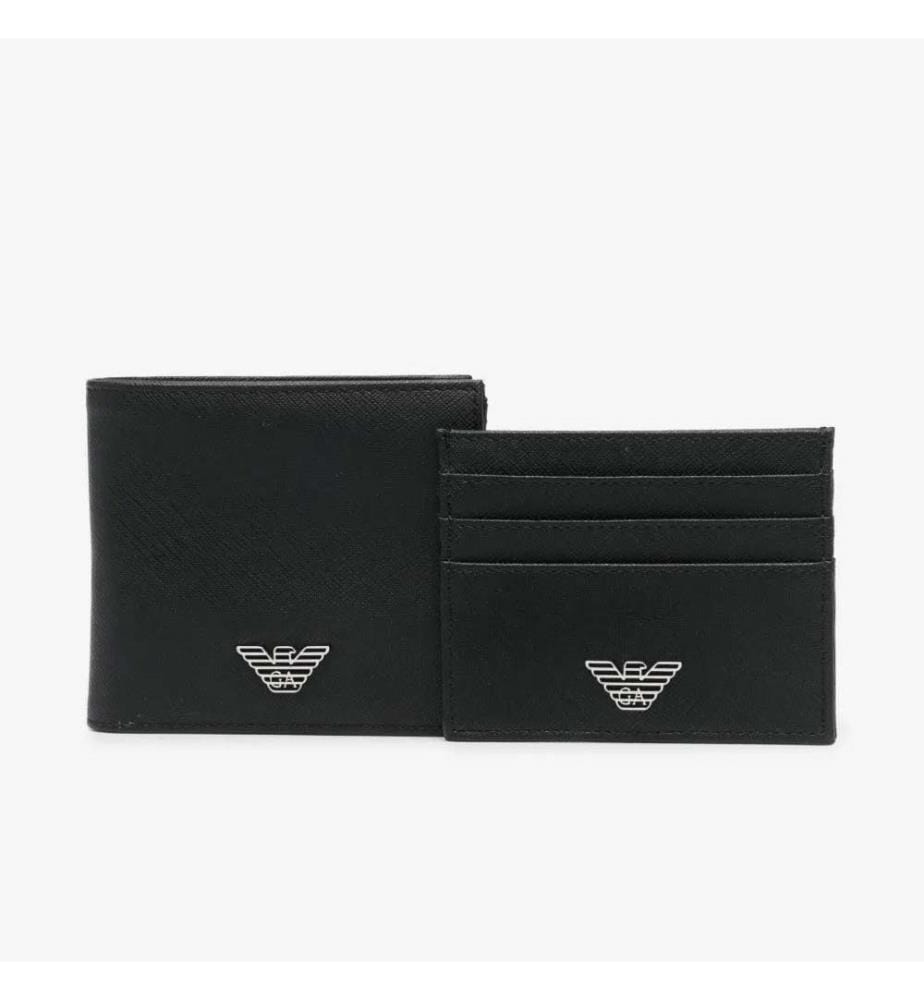 Set aus Geldbörse und Plakette mit Logo – Schwarz