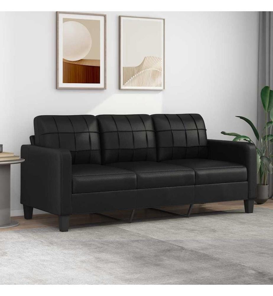 3-Sitzer-Sofa Schwarz 180 cm Kunstleder