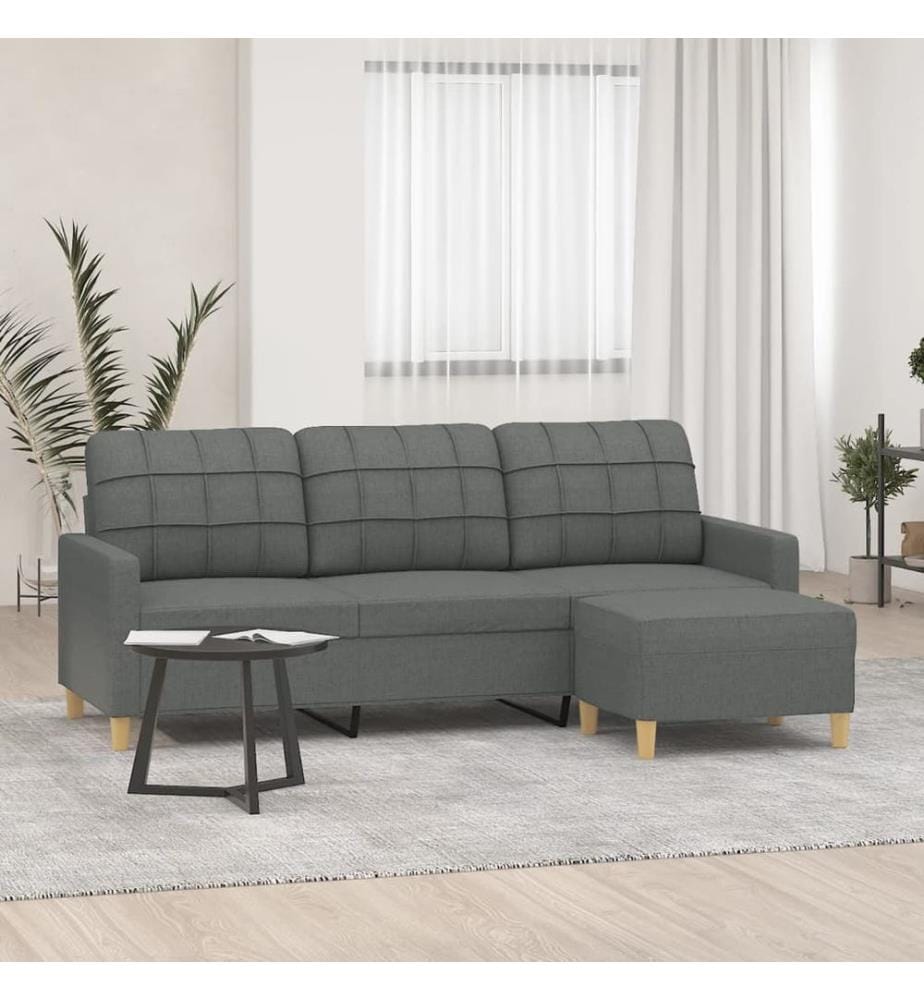 3-Sitzer-Sofa mit Hocker Dunkelgrau 180 cm Stoff