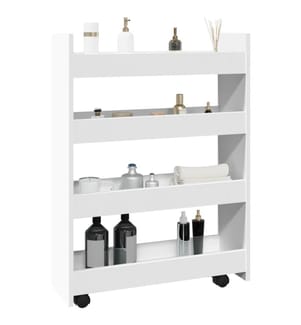 Carrello di stoccaggio stretto a 4 livelli in legno ingegnerizzato bianco