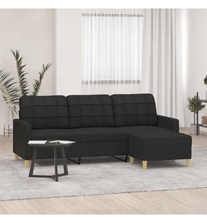 3-Sitzer-Sofa mit Hocker Schwarz 180 cm Stoff