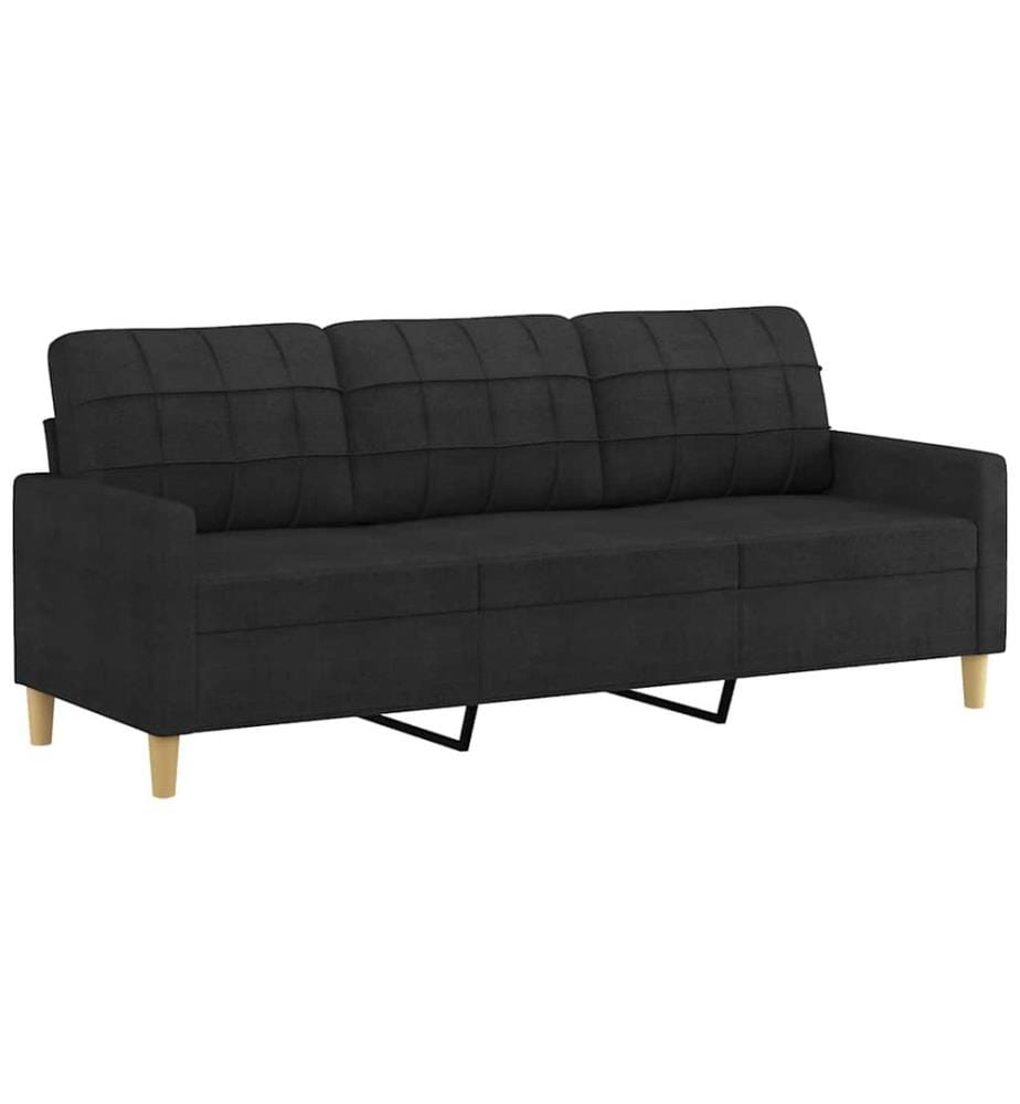 3-Sitzer-Sofa mit Hocker Schwarz 180 cm Stoff