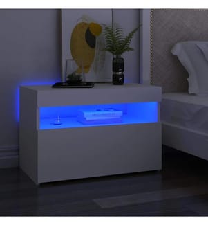 Nachttisch mit LED-Leuchten Weiss 60x35x40 cm Holzwerkstoff