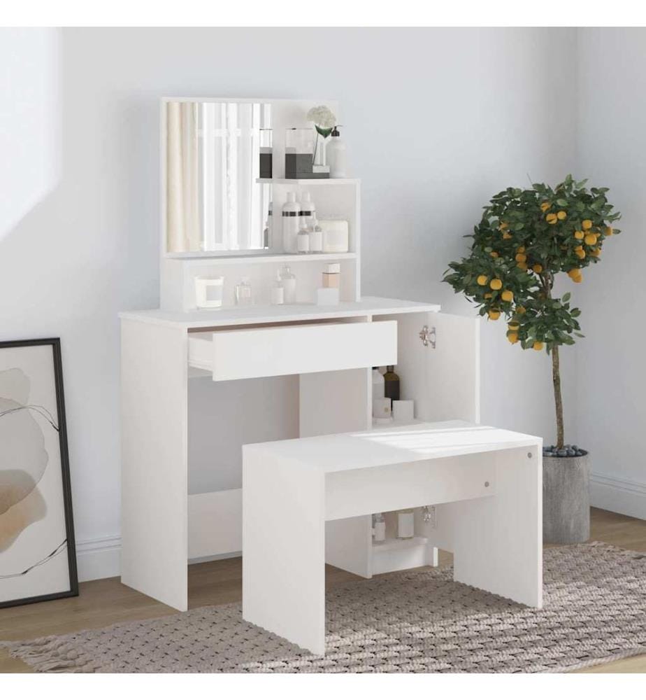 Coiffeuse avec miroir blanc 86,5x35x136 cm