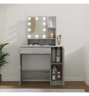 Schminktisch mit LED Grau Sonoma 86,5x35x136 cm