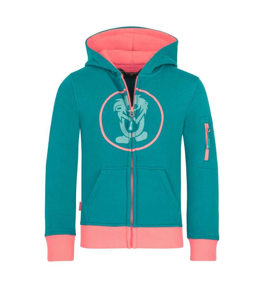 Sweatjacke mit Kapuze - ozeangrün/korallenrosa/staubtürkis