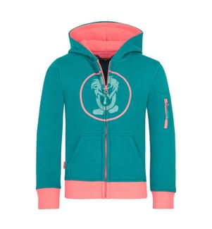 Sweatjacke mit Kapuze - ozeangrün/korallenrosa/staubtürkis