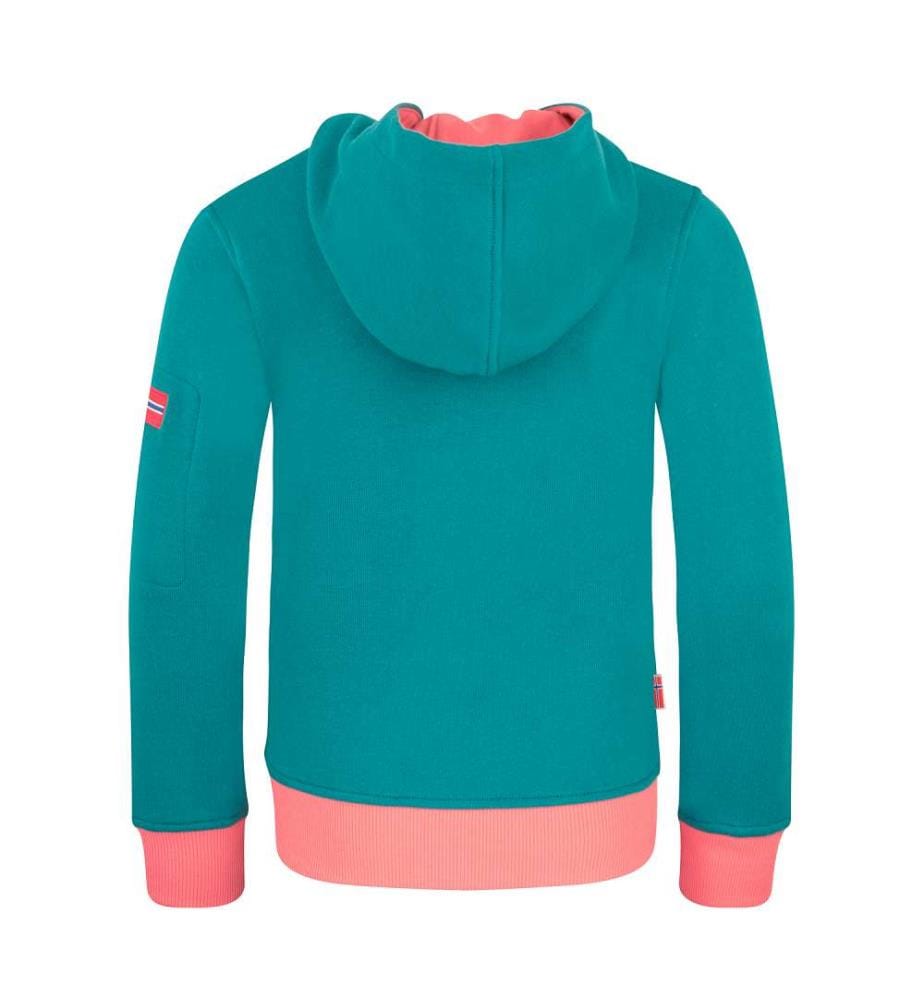 Sweatjacke mit Kapuze - ozeangrün/korallenrosa/staubtürkis