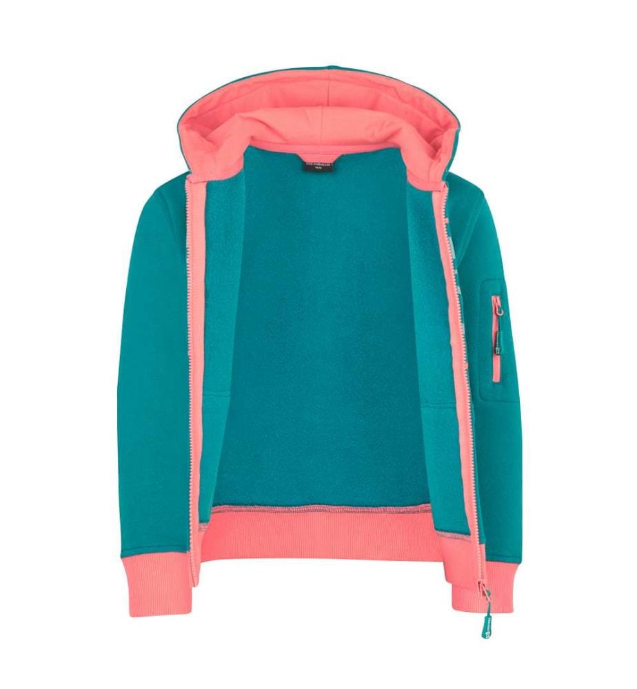 Sweatjacke mit Kapuze - ozeangrün/korallenrosa/staubtürkis