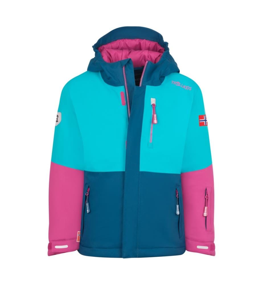 Wasserdichte Steppjacke – Leuchtendes Beerenrot/Dunkeltürkis/Madeira-Blau