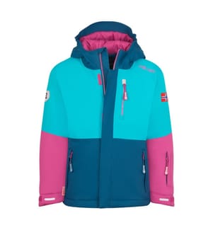Wasserdichte Steppjacke – Leuchtendes Beerenrot/Dunkeltürkis/Madeira-Blau