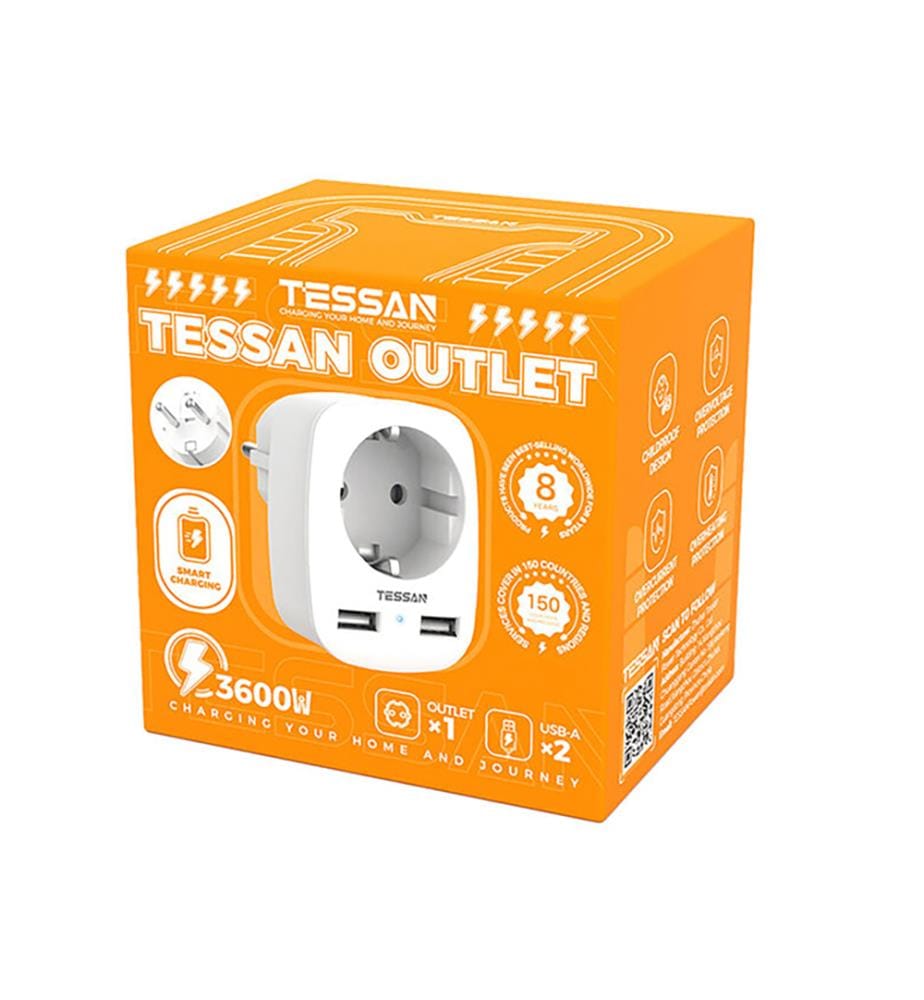 Prise murale avec 2 ports USB TS-611-DE - Blanche
