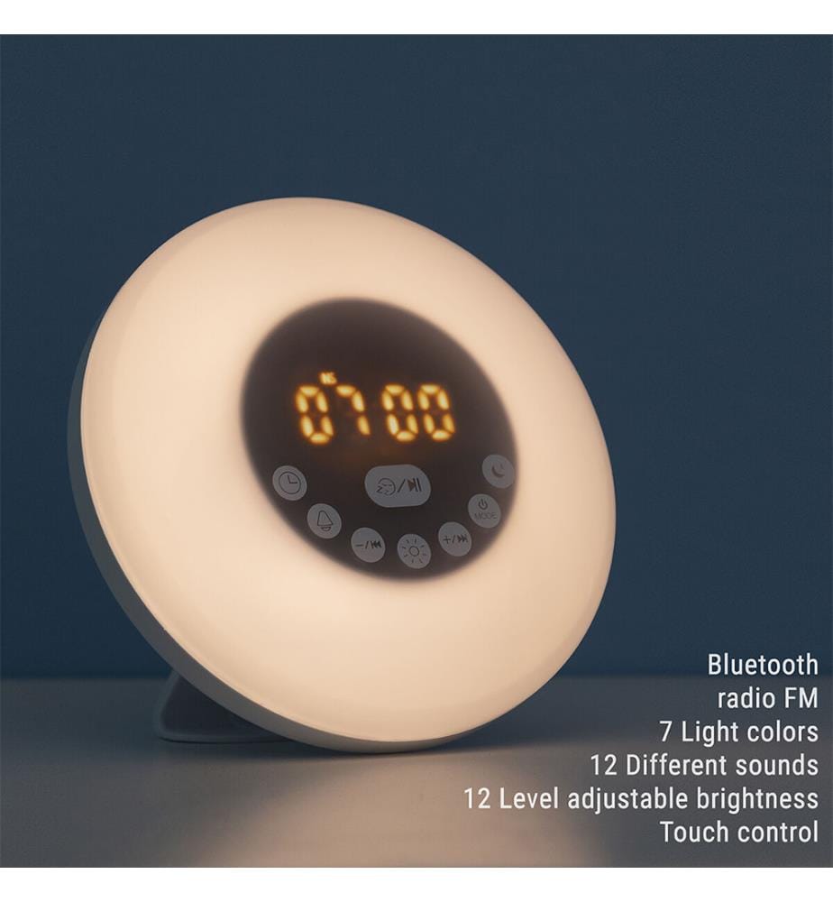 Réveil matin rechargeable avec haut-parleur Sunrilk - Blanc