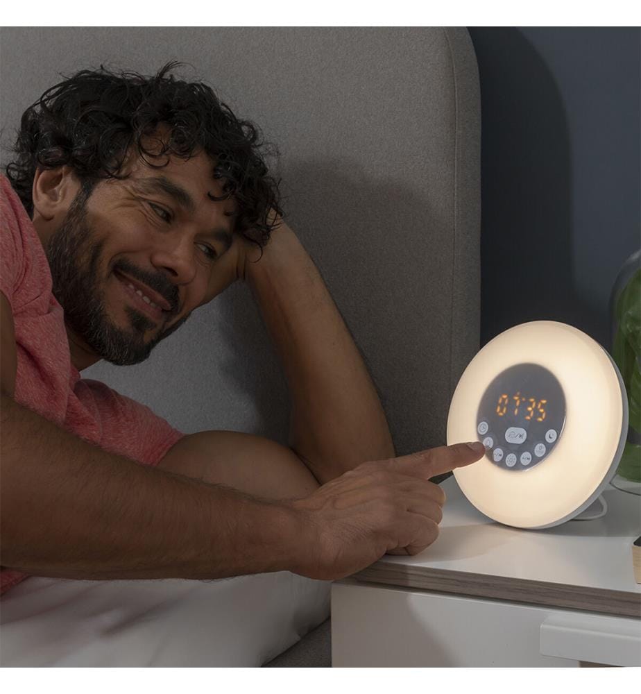 Réveil matin rechargeable avec haut-parleur Sunrilk - Blanc