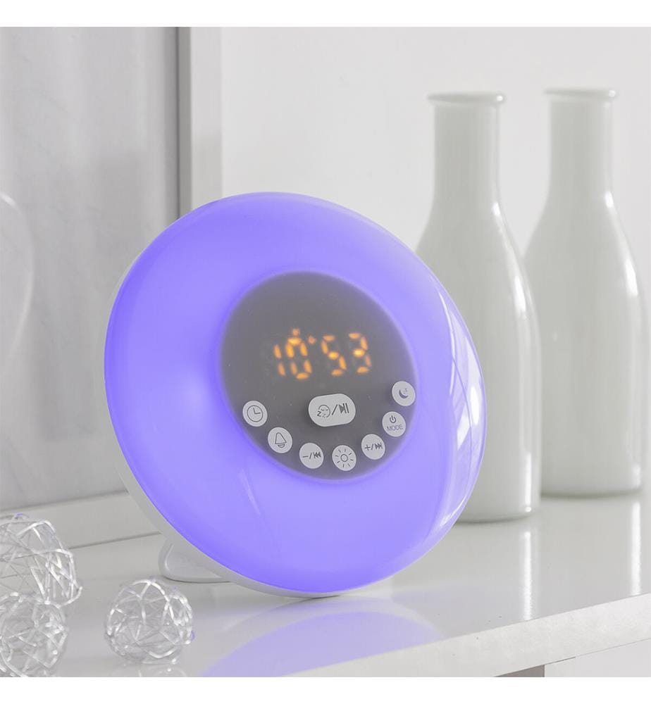 Réveil matin rechargeable avec haut-parleur Sunrilk - Blanc