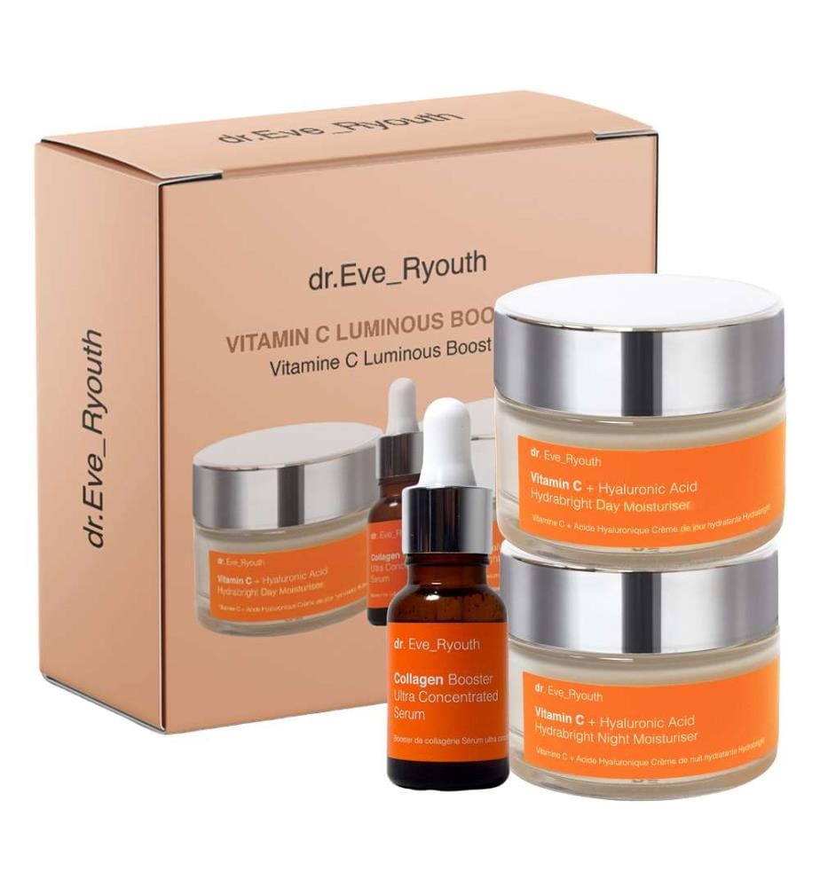 Vitamin C & Hyaluronsäure Hydrabright Tagesfeuchtigkeitspflege + Vitamin C & Hyaluronsäure Hydrabright Nachtfeuchtigkeitspflege + Collagen Booster Ultra Concentrated Serum - 2 x 50 ml + 15 ml