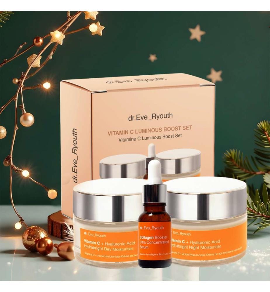 Vitamin C & Hyaluronsäure Hydrabright Tagesfeuchtigkeitspflege + Vitamin C & Hyaluronsäure Hydrabright Nachtfeuchtigkeitspflege + Collagen Booster Ultra Concentrated Serum - 2 x 50 ml + 15 ml