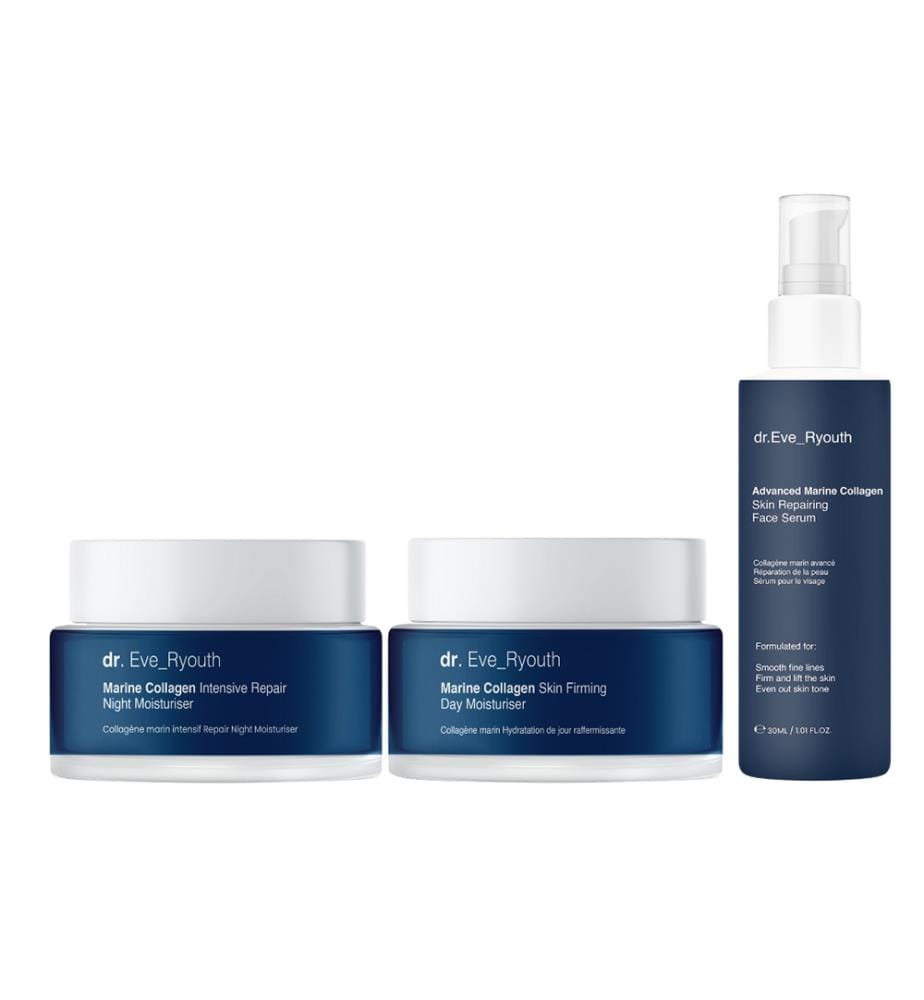 Marine Collagen Advanced Repair Face Serum + Marine Collagen Straffende Tagescreme + Marine Collagen Intensive Repair Night Cream - 30 ml + 50 ml + 50 ml