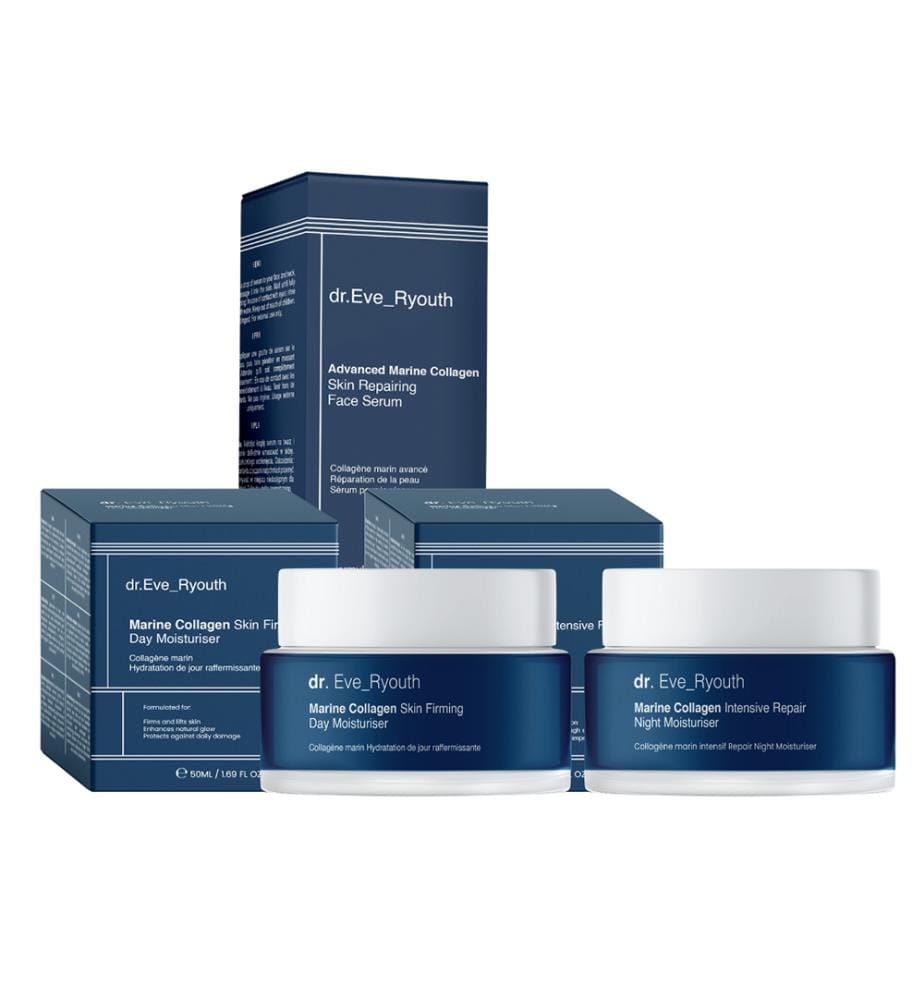 Marine Collagen Advanced Repair Face Serum + Marine Collagen Straffende Tagescreme + Marine Collagen Intensive Repair Night Cream - 30 ml + 50 ml + 50 ml