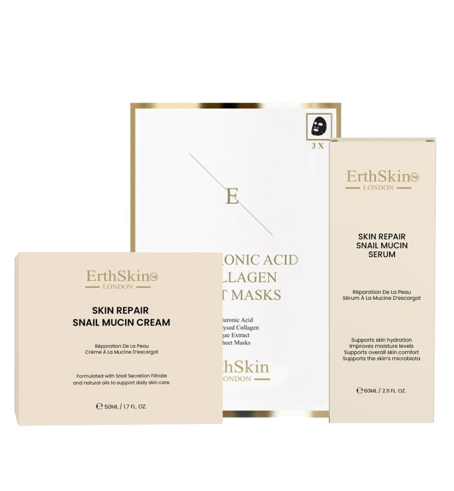 Skin Repair Schneckenschleim-Creme 50ml + Skin Repair Schneckenschleim-Serum 60ml + Hyaluronsäure- & Kollagen-Maske (3 Blatt)