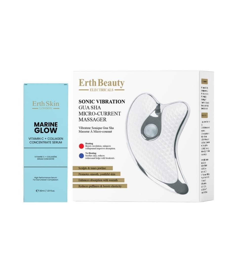 Guasha-Massagegerät mit Schallvibrationen und Mikroströmen + „Marine Glow“-Konzentrat mit Vitamin C und Kollagen, 30 ml","detected_source_language":"FR