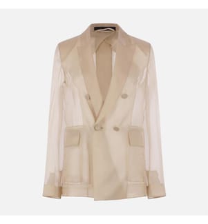 Slogan Silk Organza Blazer – Sand