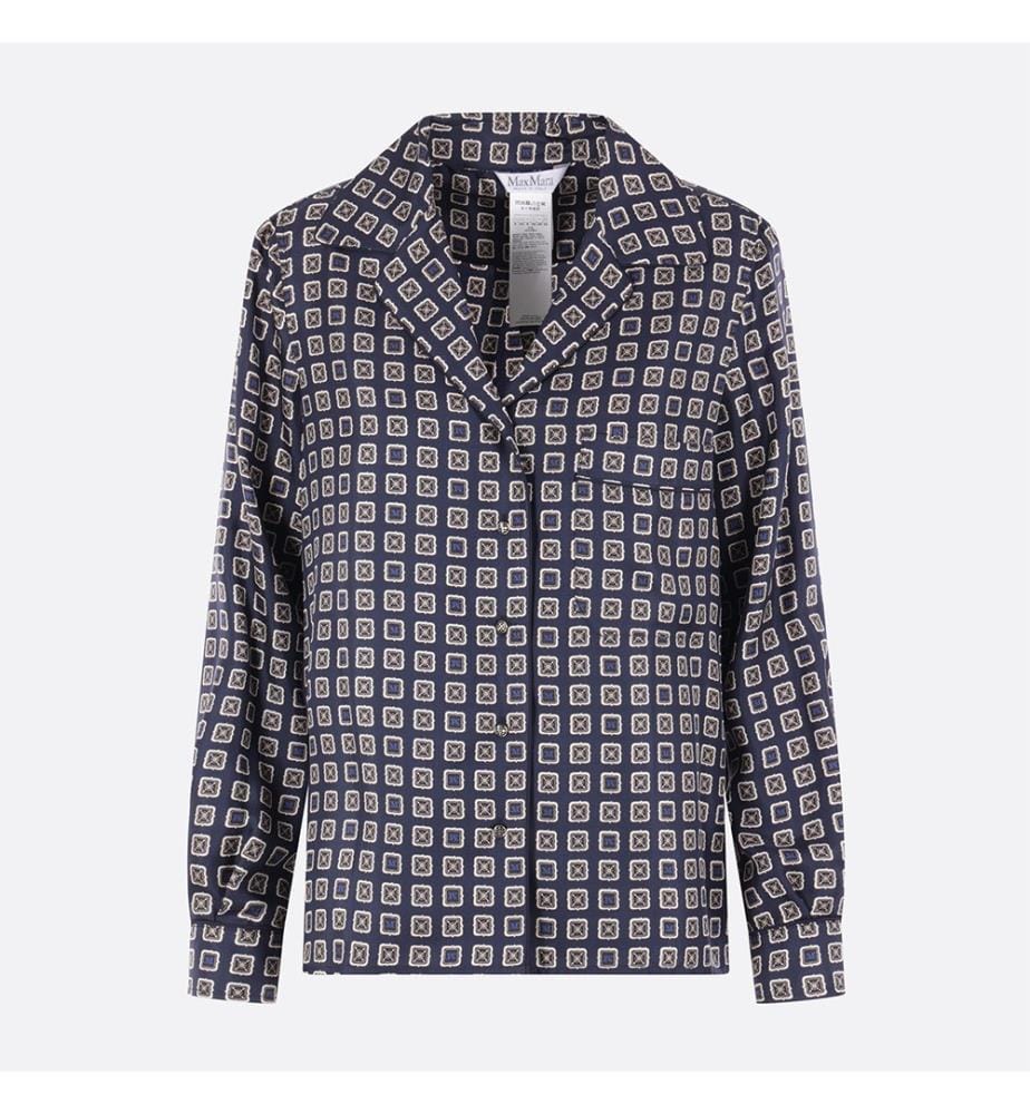Disco-Print Silk Shirt – Navy Blue