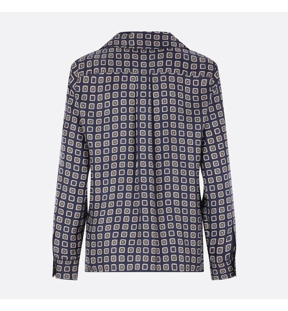 Disco-Print Silk Shirt – Navy Blue
