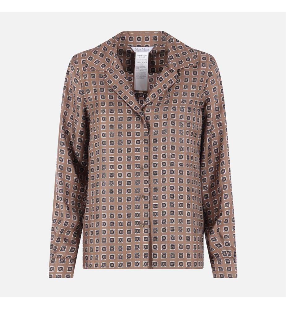 Chemise en soie imprimée Disco – Marron terre