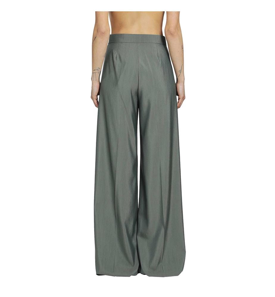 Pantaloni larghi a pieghe in lana e seta – Verde scuro