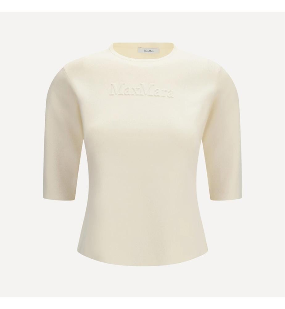 Top Austero con logo in rilievo – Bianco avorio