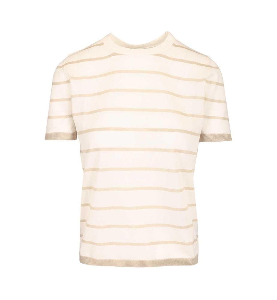 Pull rayé en cachemire et soie Favetta – Blanc ivoire
