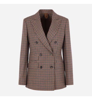 Deserto Checkered Wool Double-Breasted Jacket – Beige