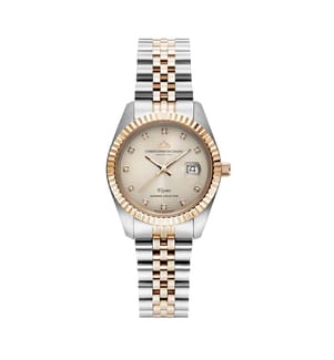 Élysées Quarzuhr 31 mm, 11 Diamanten - Beige & Silber-Roségold