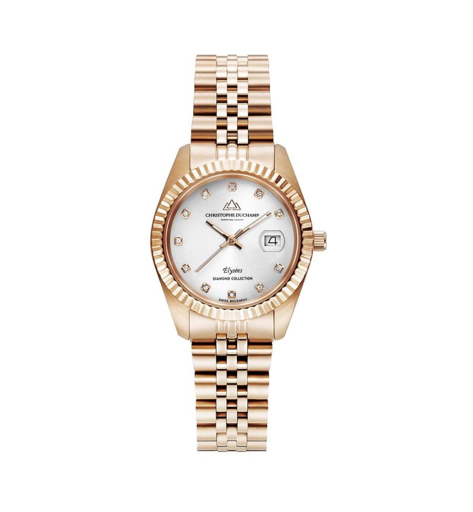 Élysées Quarzuhr 31 mm, 11 Diamanten - Silber & Roségold