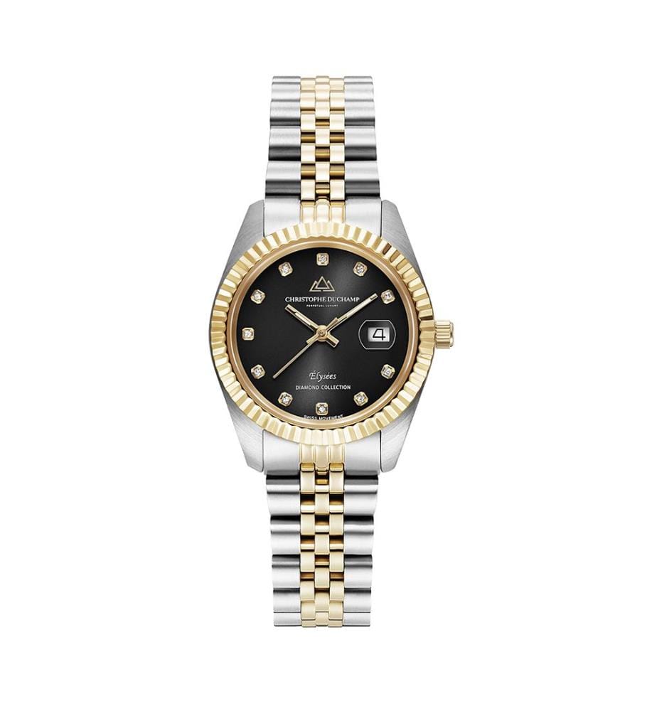 Élysées Quarzuhr 31 mm, 11 Diamanten - Schwarz & Silber