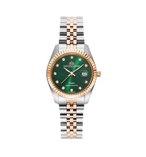 Élysées Quarzuhr 31 mm, 11 Diamanten - Grün & Silber-Roségold