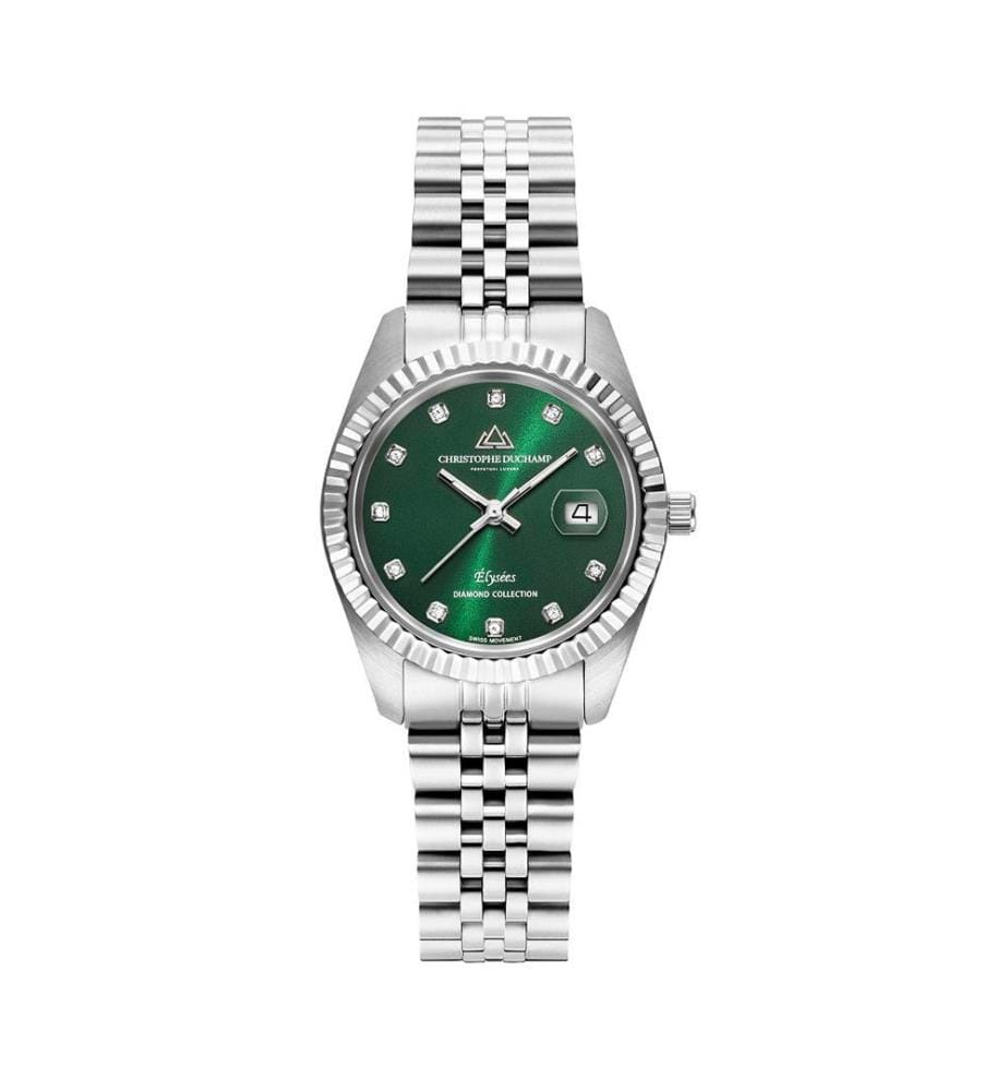 Élysées Quarzuhr 31 mm, 11 Diamanten - Grün & Silber