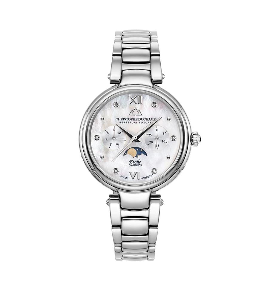 Étoile Quarzuhr 36 mm, 6 Diamanten - Weiss & Silber