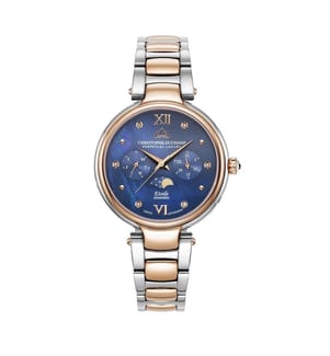 Étoile Quarzuhr 36 mm, 6 Diamanten - Blau & Silber-Roségold