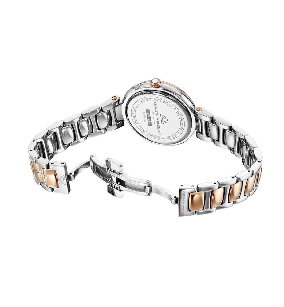 Étoile Quarzuhr 36 mm, 6 Diamanten - Blau & Silber-Roségold