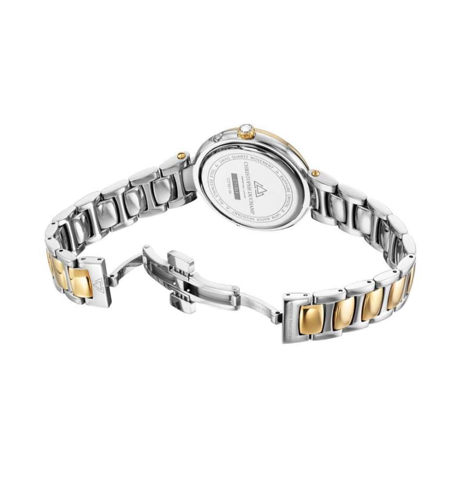 Quarzuhr Stern Weisses Perlmutt 36 mm, 6 Diamanten - Versilbert & Vergoldet