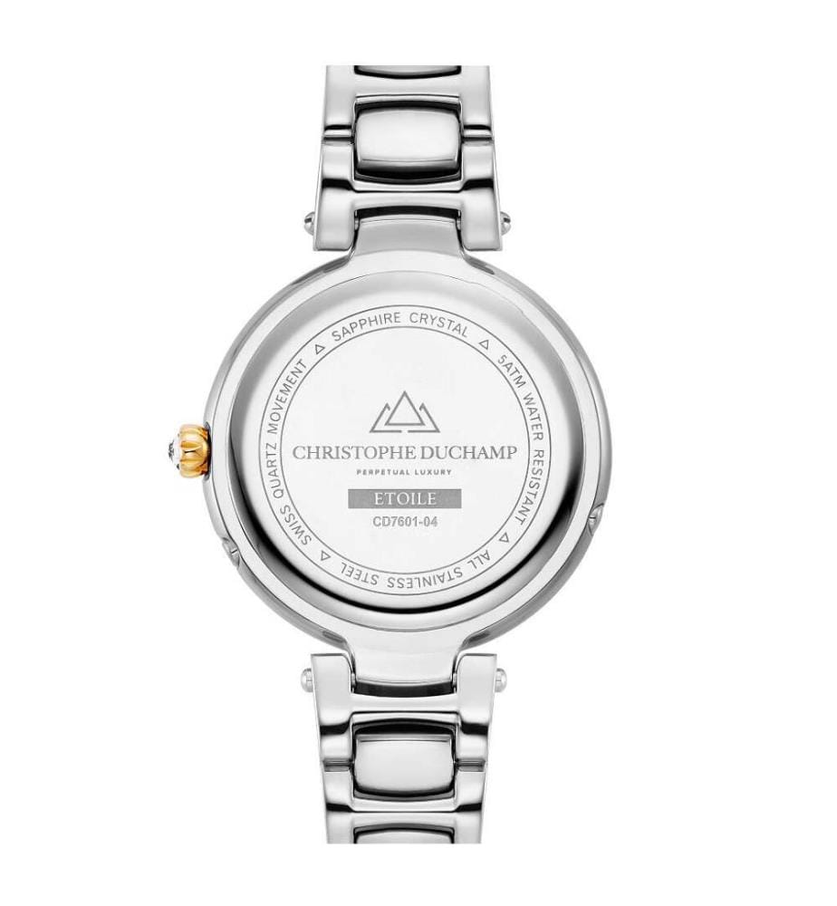 Quarzuhr Stern Weisses Perlmutt 36 mm, 6 Diamanten - Versilbert & Vergoldet