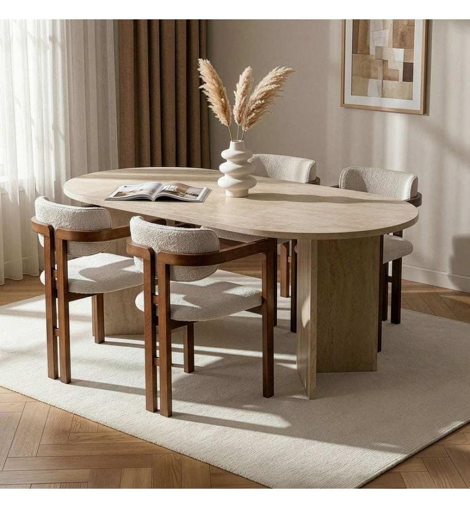 5-Piece Dining Set - Travertine / Walnut / White