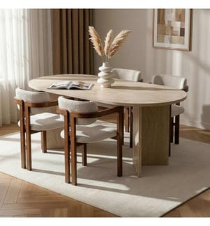 5-teiliges Esszimmer-Set – Travertin / Nussbaum / Weiss