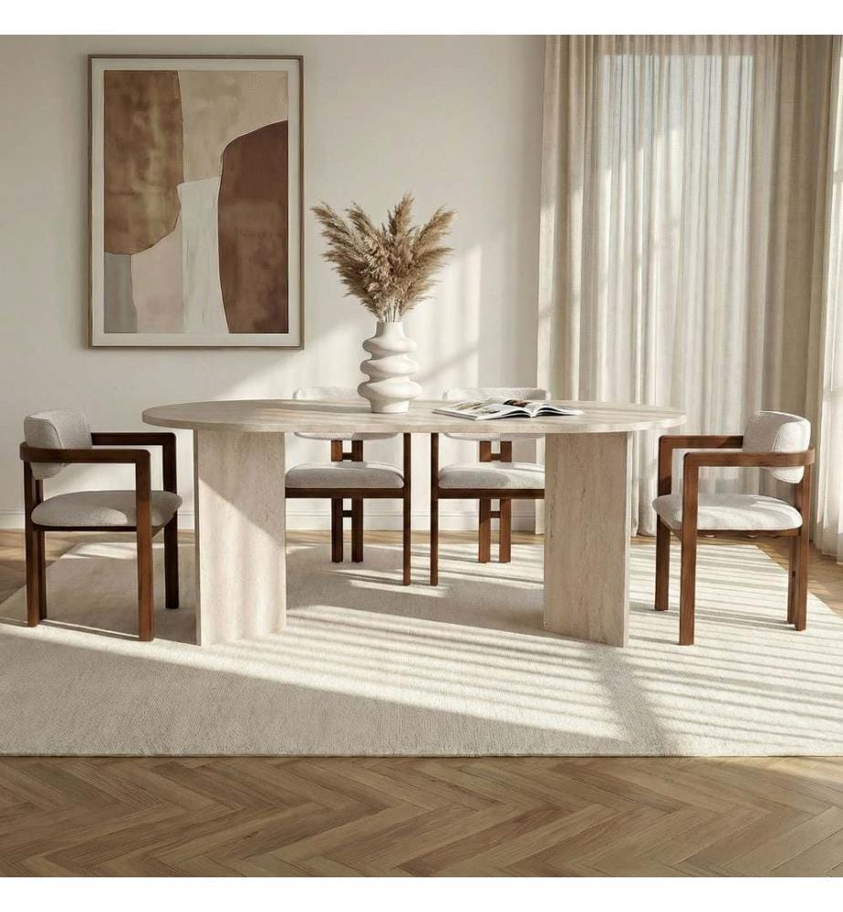 5-Piece Dining Set - Travertine / Walnut / White