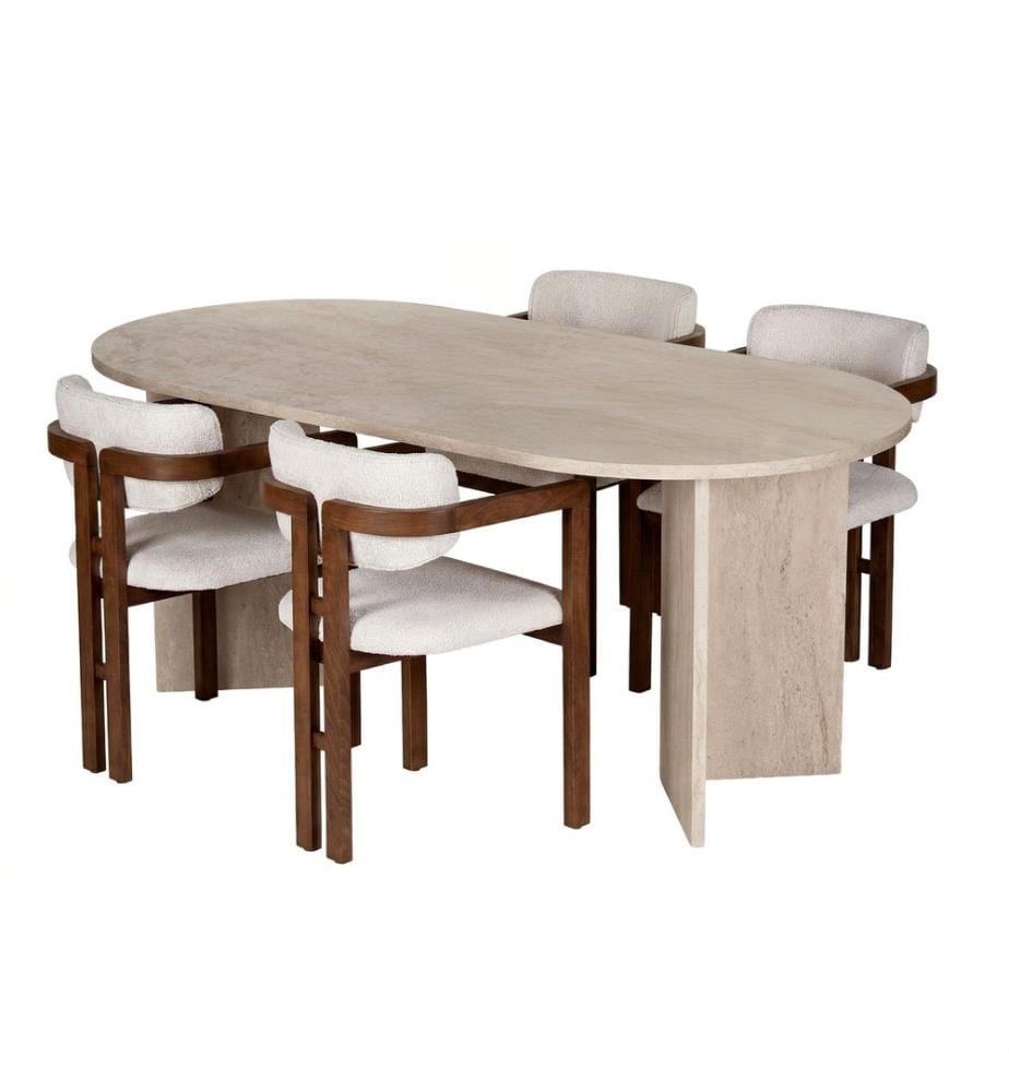 5-Piece Dining Set - Travertine / Walnut / White